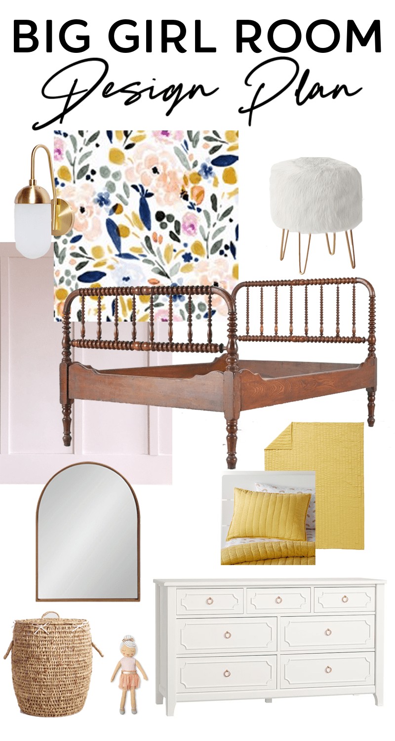 Planning a big girl's bedroom makeover for your daughter? Check out this big girl room design plan for inspiration. 