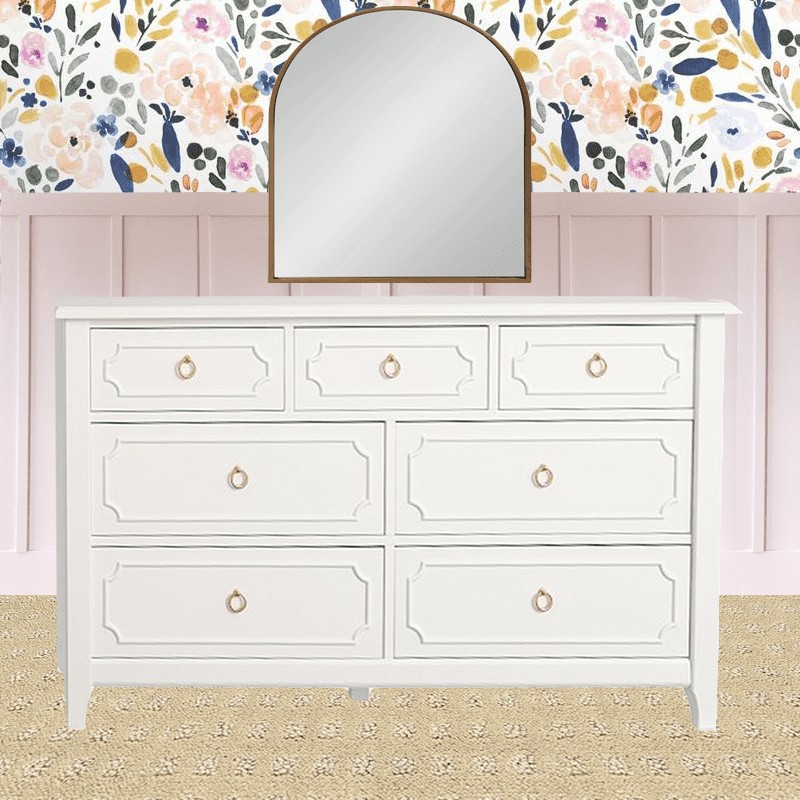 Sharing all the design plans for Evie’s big girl room! Toddler girl rooms are so fun to decorate. We’re using flower wallpaper, DIY board and batten, an IKEA dresser hack, and a vintage Jenny Lind bed! So many toddler girl bedroom ideas and big girl room inspiration and ideas! #toddlerroom #girlroom #biggirlroom