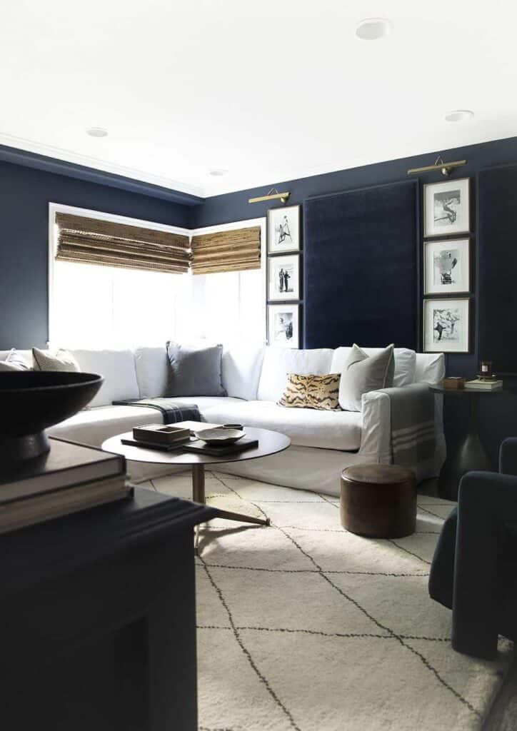 Sherwin William color of the year photo painted in a living room and its a dark blue color