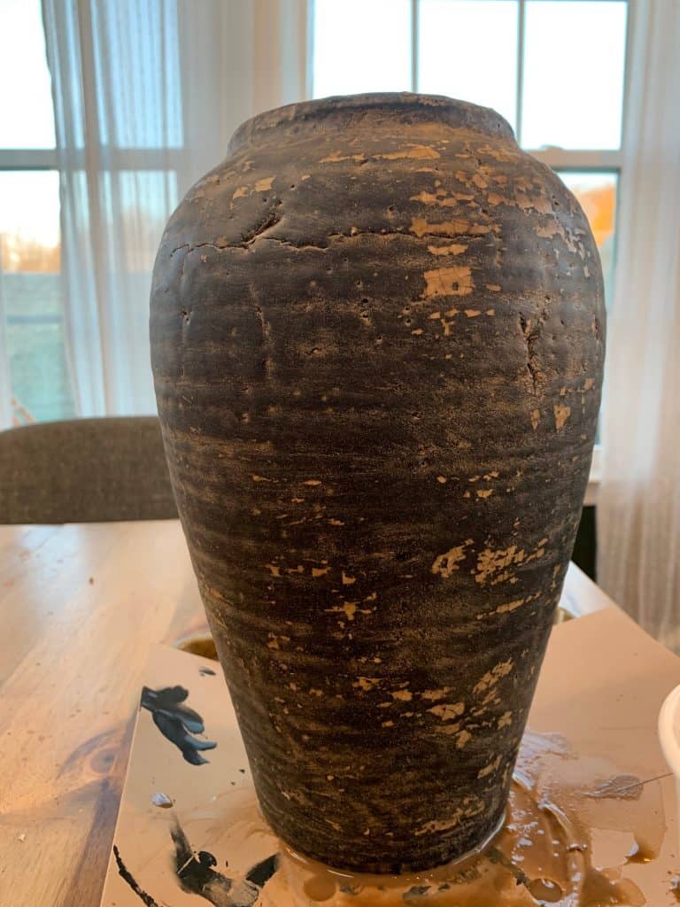 My failed attempt at a DIY aged black pottery vase - the lime wash took off almost all of the black paint!