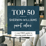 Top 50 Sherwin-Williams Paint Colors. Looking for paint colors for the home? Today I'm sharing the top 50 best selling Sherwin-Williams paint colors including their number 1 best seller - agreeable gray! There are farmhouse paint colors and Greige paint colors as well as their best selling blue paint colors, gray paint colors, and green paint colors. PLUS, I've included by guide to choosing paint sheens for free! #paintcolors #howtochoosepaint
