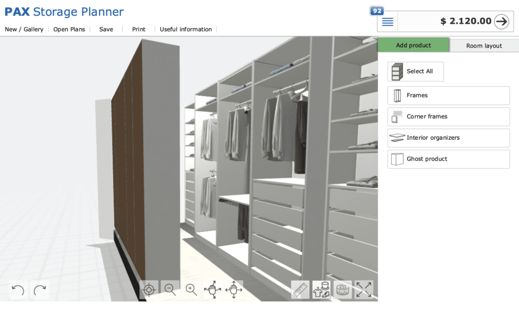 Rendering of IKEA Pax closet with Pax storage planner 