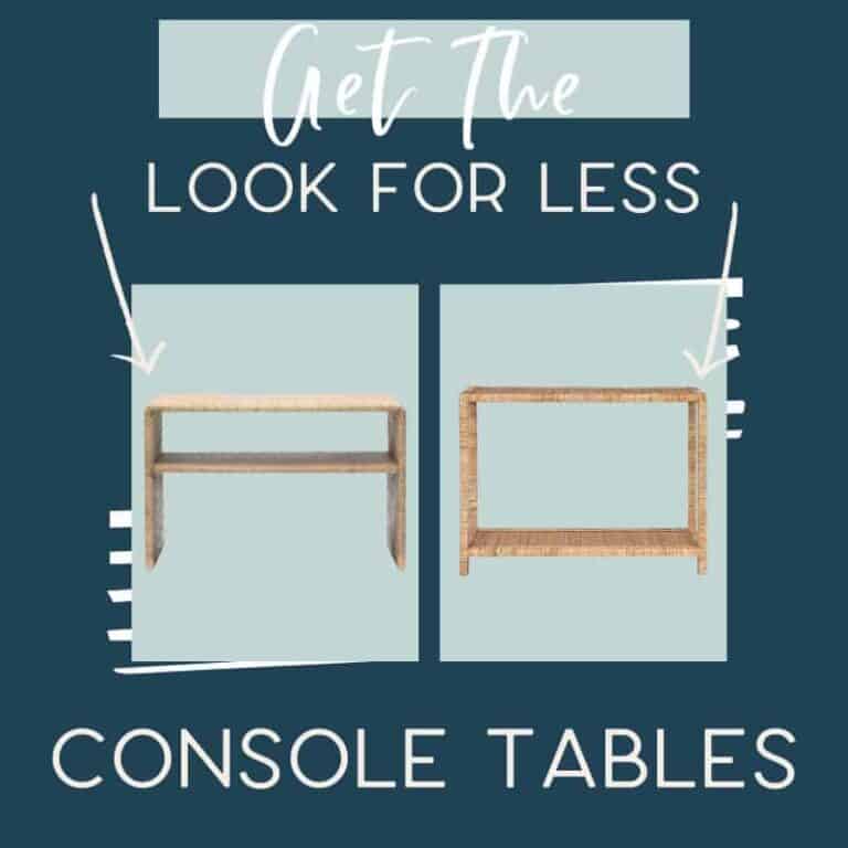 It's time for another edition of get the look for less and today I'm sharing look for less console tables! You can have a beautiful stylish home without breaking the bank! Get the same luxurious and expensive looking living room console tables and entryway console tables at a budget friendly price. These console tables would be perfect in your entryway. You don’t have to break the bank to have a beautiful home. If you’re looking for entry ideas and living room ideas, this is for you! #consoletables #livingroom #accenttables #entryway