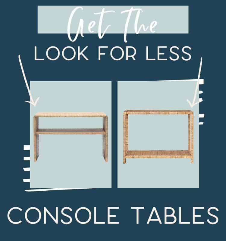 It's time for another edition of get the look for less and today I'm sharing look for less console tables! You can have a beautiful stylish home without breaking the bank! Get the same luxurious and expensive looking living room console tables and entryway console tables at a budget friendly price. These console tables would be perfect in your entryway. You don’t have to break the bank to have a beautiful home. If you’re looking for entry ideas and living room ideas, this is for you! #consoletables #livingroom #accenttables #entryway