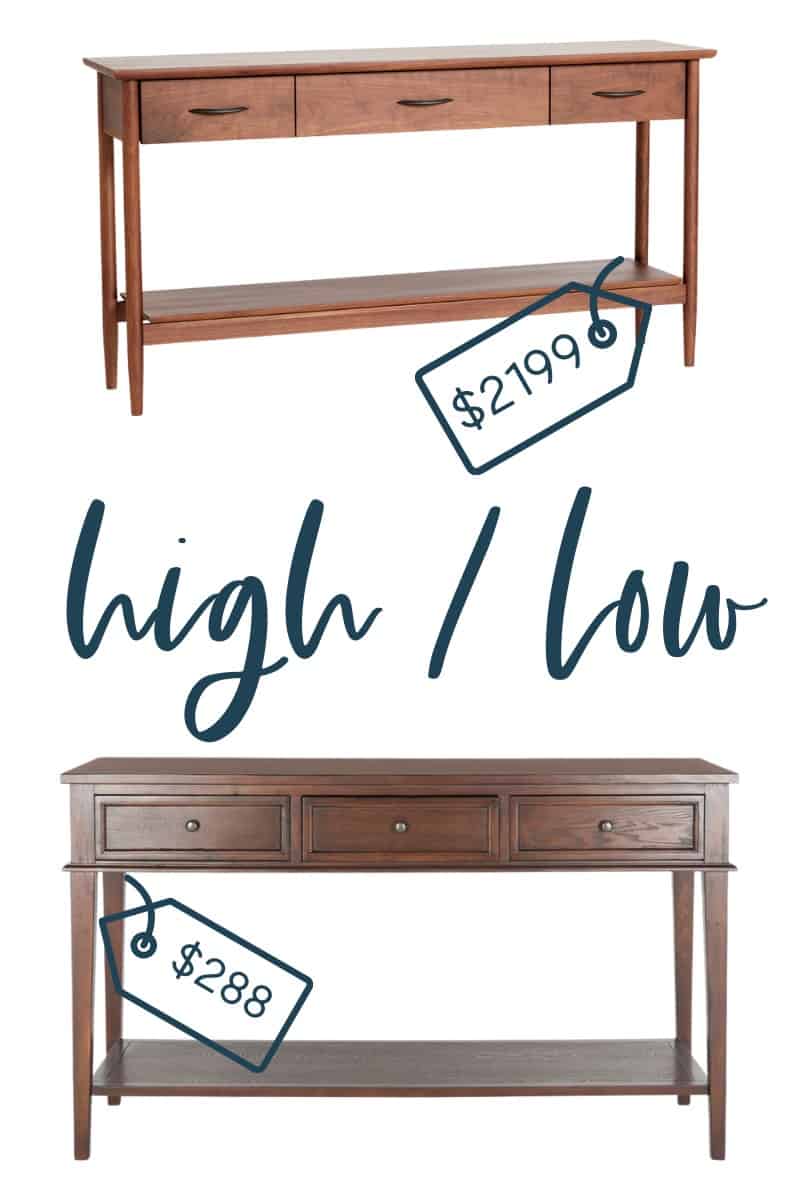 It's time for another edition of get the look for less and today I'm sharing look for less console tables! You can have a beautiful stylish home without breaking the bank!  Get the same luxurious and expensive looking living room console tables and entryway console tables at a budget friendly price.  These console tables would be perfect in your entryway.  You don’t have to break the bank to have a beautiful home.  If you’re looking for entry ideas and living room ideas, this is for you!  #consoletables #livingroom #accenttables #entryway