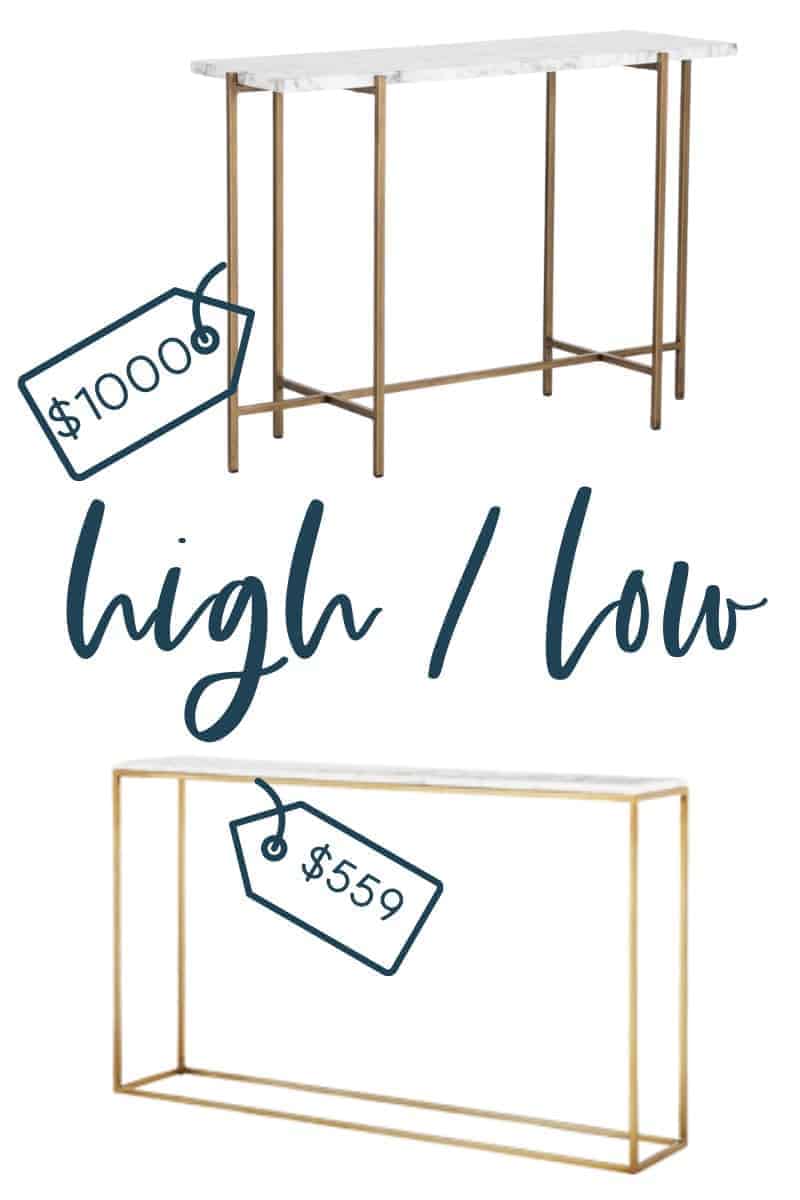 If you’re looking for entry ideas and living room ideas, this is for you! Check out the best console tables when shopping on a budget, like these modern gold and white marble options.