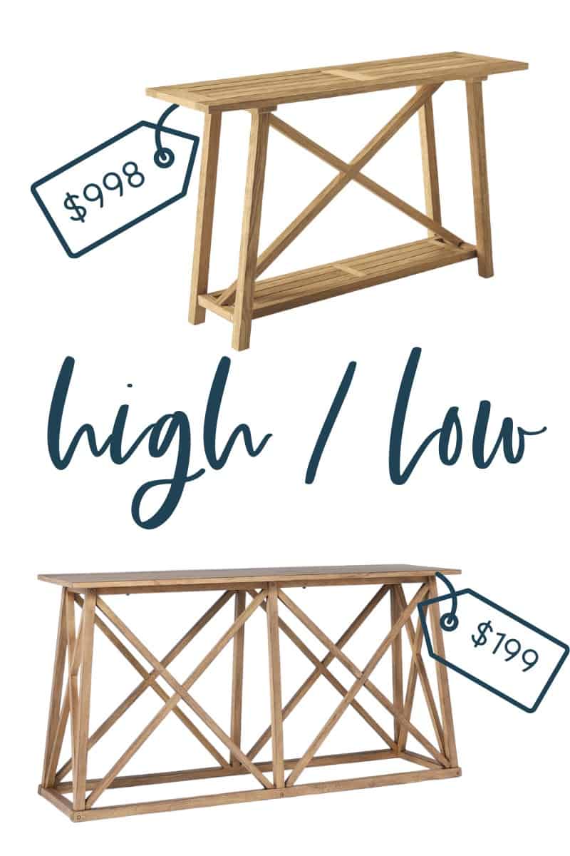 It's time for another edition of get the look for less and today I'm sharing look for less console tables! You can have a beautiful stylish home without breaking the bank!  Get the same luxurious and expensive looking living room console tables and entryway console tables at a budget friendly price.  These console tables would be perfect in your entryway.  You don’t have to break the bank to have a beautiful home.  If you’re looking for entry ideas and living room ideas, this is for you!  #consoletables #livingroom #accenttables #entryway