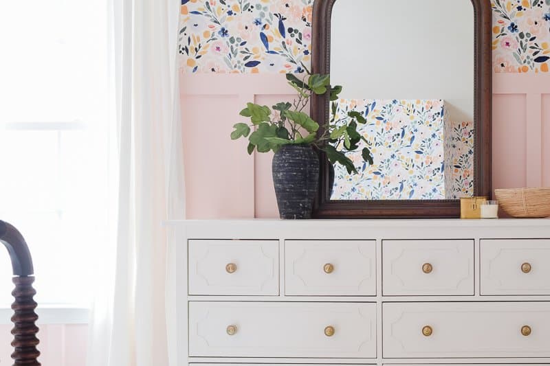 A simple beginner IKEA Hack - DIY IKEA Hemnes Hack using O'verlays furniture panels (Anne Kit) to transform an IKEA Hemnes dresser into a Pottery Barn dupe! Perfect for a little girl's bedroom or child bedroom dresser. Easy IKEA hacks are fun and simple and a great budget-friendly home idea!