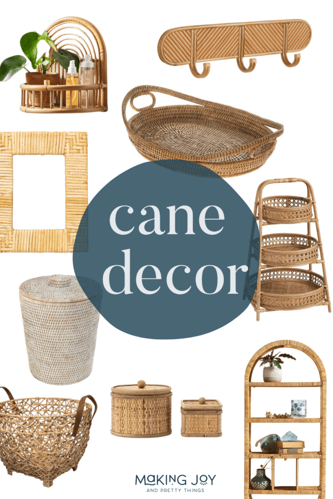 Cane and rattan is not just for furniture!! You can also incorporate this interior design style in smaller ways through decorations, like wall decor, shelves, table decor, mirrors, wall hooks, storage baskets, picture frames, and more.