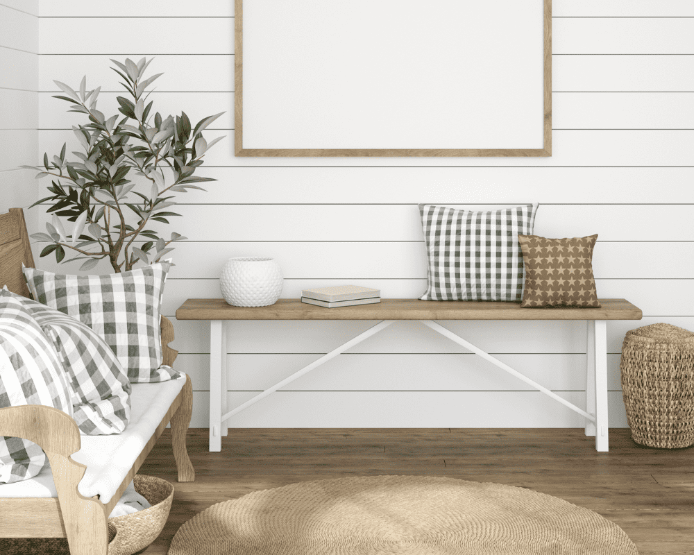 The farmhouse interior design was made hugely popular by the rise of Fixer Upper TV show from Chip and Joanna Gaines. The key elements of the farmhouse style are shiplap walls, barnwood and pallet wood furniture and decor, architectural salvage as decor, and a neutral color palette. 