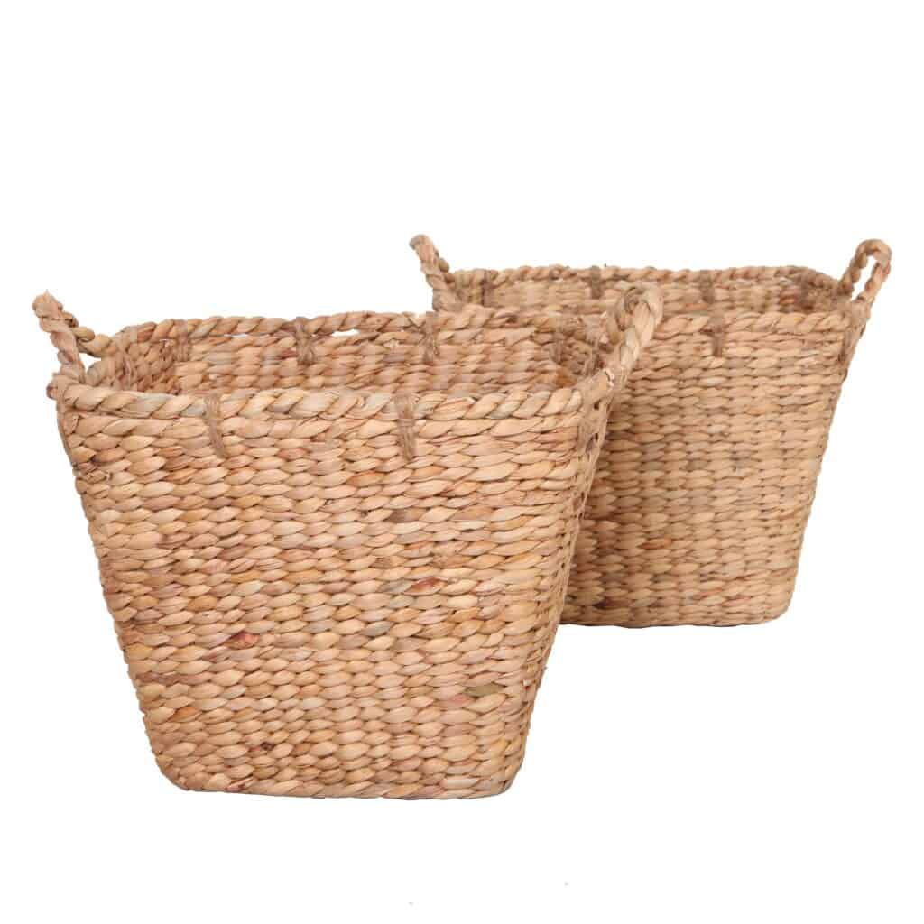 Wicker baskets work great for toy storage and can be purchased in many different shapes and sizes 