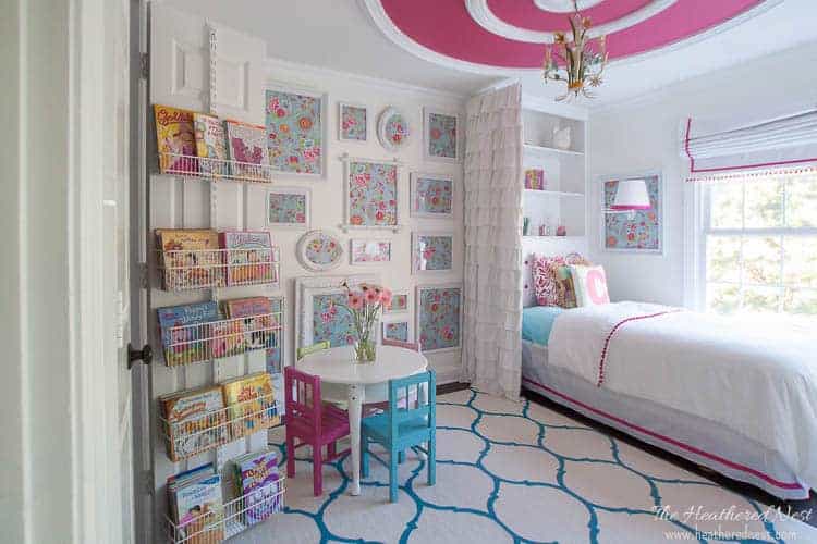 Use wire shelving attached to the back of the door to organize books in your kid's bedroom