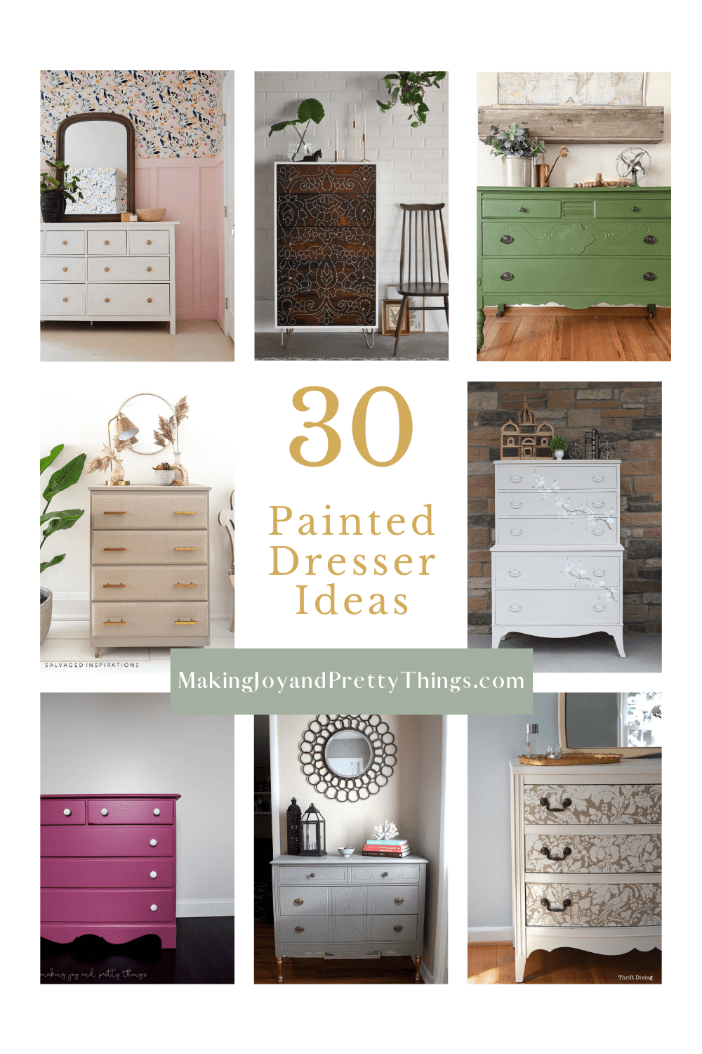 Get inspired for your next furniture makeover project with this round up of 30 painted dresser ideas!