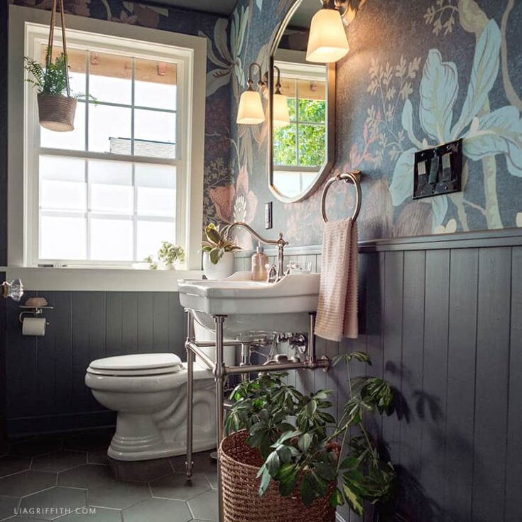 Image for Dark Floral Wallpaper in Dark and Moody Bathroom