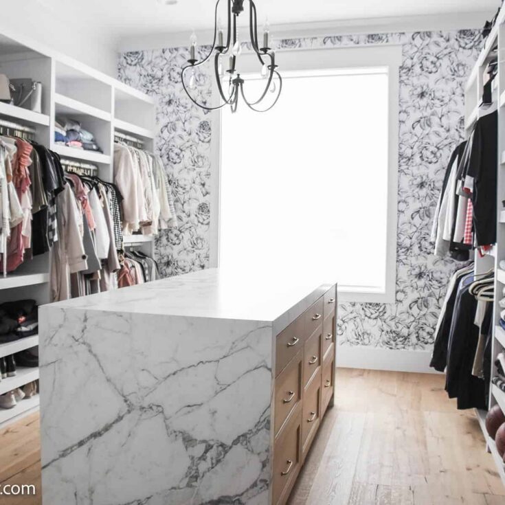 Image for Neutral Black and White Floral Patterned Wallpaper in Closet