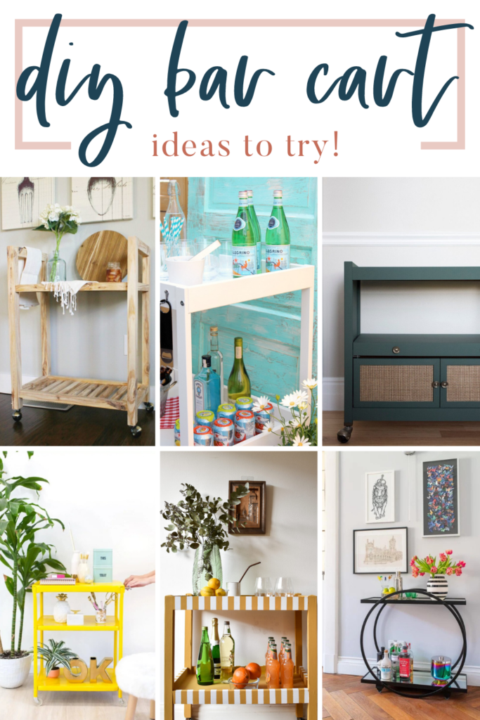 Discover a stunning collection of DIY bar cart ideas showcased in an elegant photo collage. With text overlay saying "DIY bar cart ideas to try".